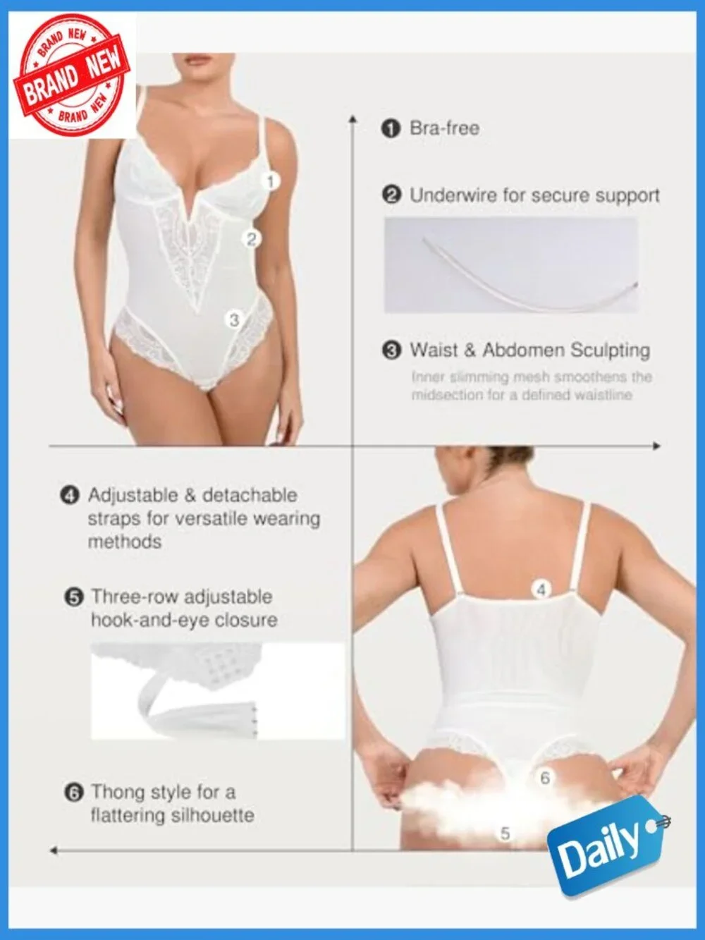 Lace Corset Bodysuit Shapewear Tummy Control V Neck Sleeveless Body Shaper
